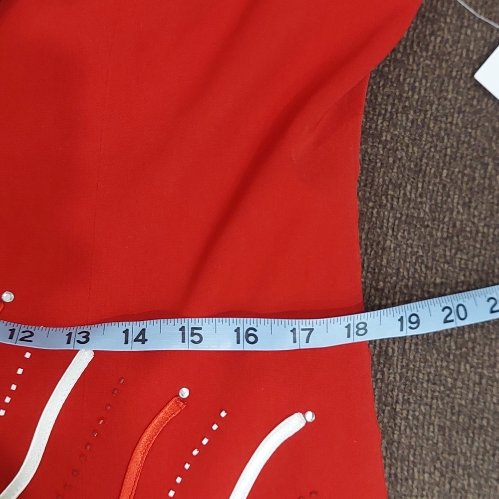Elegant Red Blazer with White Trim & Rhinestone Detail Chic Statement Jacket NEW - Picture 11 of 12